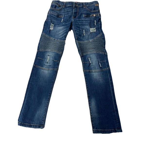 ETZO Men's Biker Moto Slim Skinny Ripped Distressed Denim Jeans 34x32 7520 - Picture 1 of 15